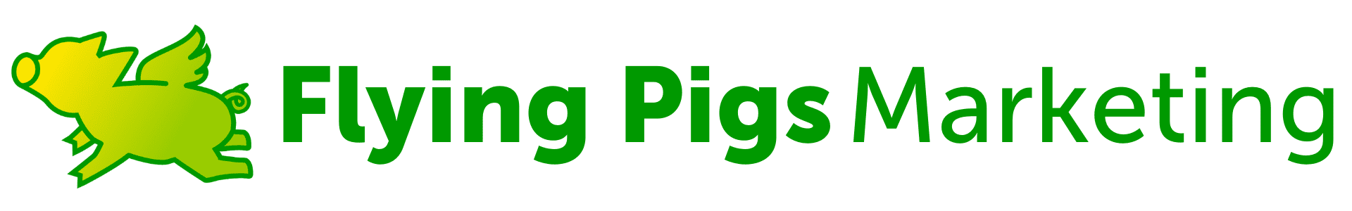 Green flying pig icon with green Flying Pigs Marketing wordmark.